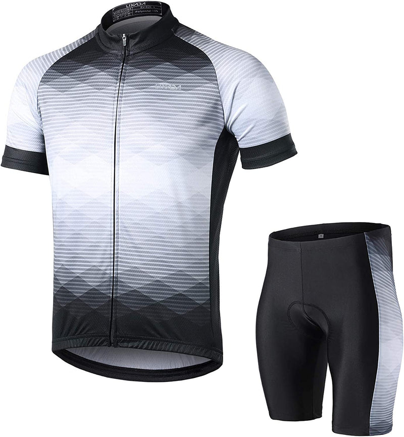 Lixada Men'S Cycling Jersey Set Bicycle Short Sleeve Set Quick-Dry Breathable Shirt with 3D Cushion Shorts Padded Sporting Goods > Outdoor Recreation > Cycling > Cycling Apparel & Accessories Lixada Grey XX-Large 