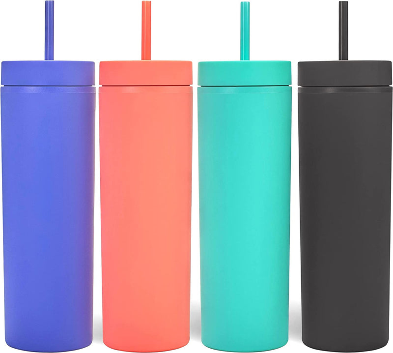 Earth Drinkware (4 Pack 16 Oz. Double Wall Insulated Skinny Acrylic Tumbler with Lid and Straw, Matte Pastel Colored Reusable Plastic Cups, BPA Free | Great for Vinyl DIY Gifts Home & Garden > Kitchen & Dining > Tableware > Drinkware Earth Drinkware 16 oz - 4 Pack  
