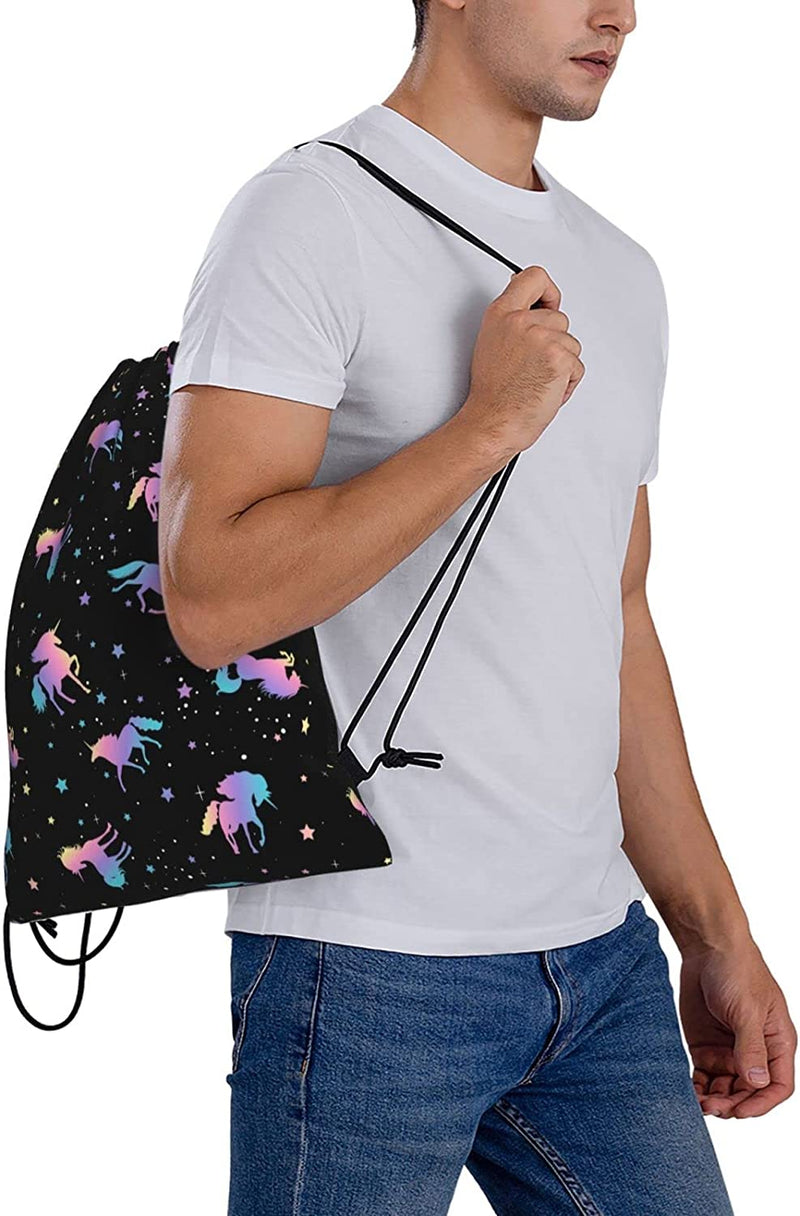 Pony and Star Silhouettes Pattern Print Drawstring Backpack,For Rucksack Shoulder Bags Gym Bag Casual Running Daypack Home & Garden > Household Supplies > Storage & Organization KENT HILL   