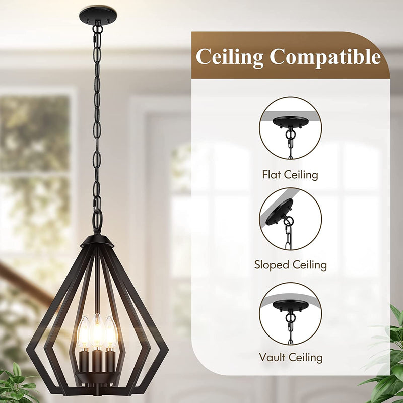 Black Pendant Light for Kitchen Island, Farmhouse Chandelier with Adjustable Hanging Height, 3-Light Kitchen Hanging Ceiling Light, Modern Dining Room Lighting Fixture for Hallway Entryway Bedroom Home & Garden > Lighting > Lighting Fixtures > Chandeliers FILIYANO   