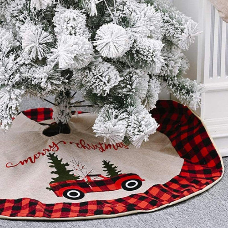 1Pc Christmas Tree Skirt Merry Christmas Decor Classic Retro Red Black Buffalo Plaid Home & Garden > Decor > Seasonal & Holiday Decorations > Christmas Tree Skirts XN1828   