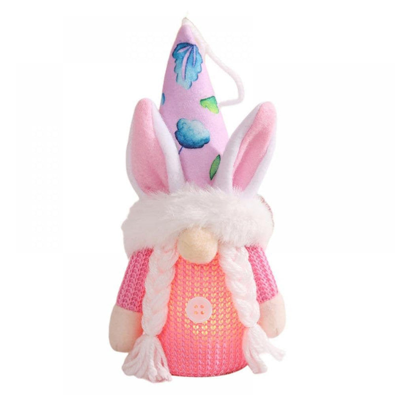 1PC Easter Bunny Gnome Plush with LED Light -Scandinavian Tomte Elf Decorations - Nordic Swedish Tomte Dwarf Figurines Table Gnomes Decor -Easter Gifts Present Home & Garden > Decor > Seasonal & Holiday Decorations Hardlegix Pink  
