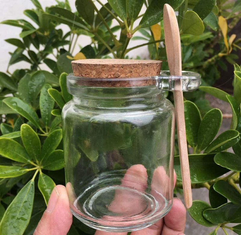 1Pcs 250Ml/8.5Oz Empty Clear Glass Jam Jar with Cork and Spoon Multipurpose Honey Candy Coffee Bath Salts Storage Canister Can Pot Tin Bottle Container Crock for Item Storage