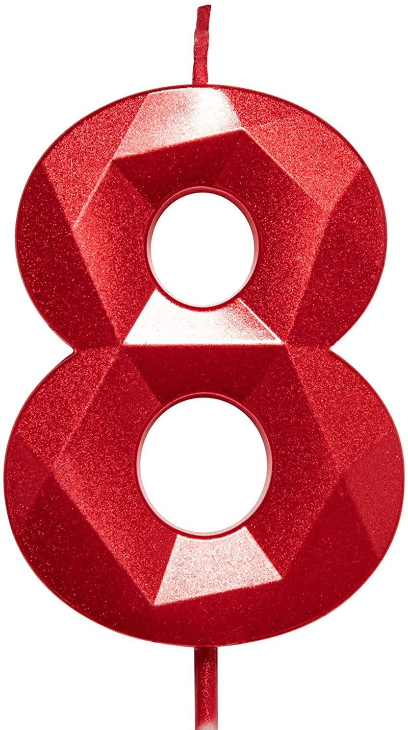 2.75in Tall 3D Diamond Shape Bright Red 9 Candles, Red Color Happy Birthday Cake Toppers Decorating and Celebrating for Adults/Kids Party/Family Baking (Bright Red Diamond Shaped 2.75in Number 9) Home & Garden > Decor > Home Fragrances > Candles Willcan Bright Red Diamond Shaped 2.75in Number 8 