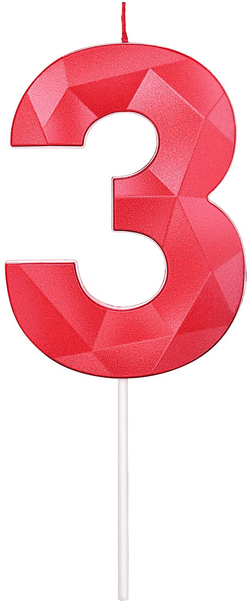 2.76 Inches 3D Diamond Shape Birthday Cake Candle Number 2 ,Red Color Happy Birthday Cake Cupcake Toppers Decoration for Wedding Anniversary,Party Celebration,Family Baking(RED Number 2)