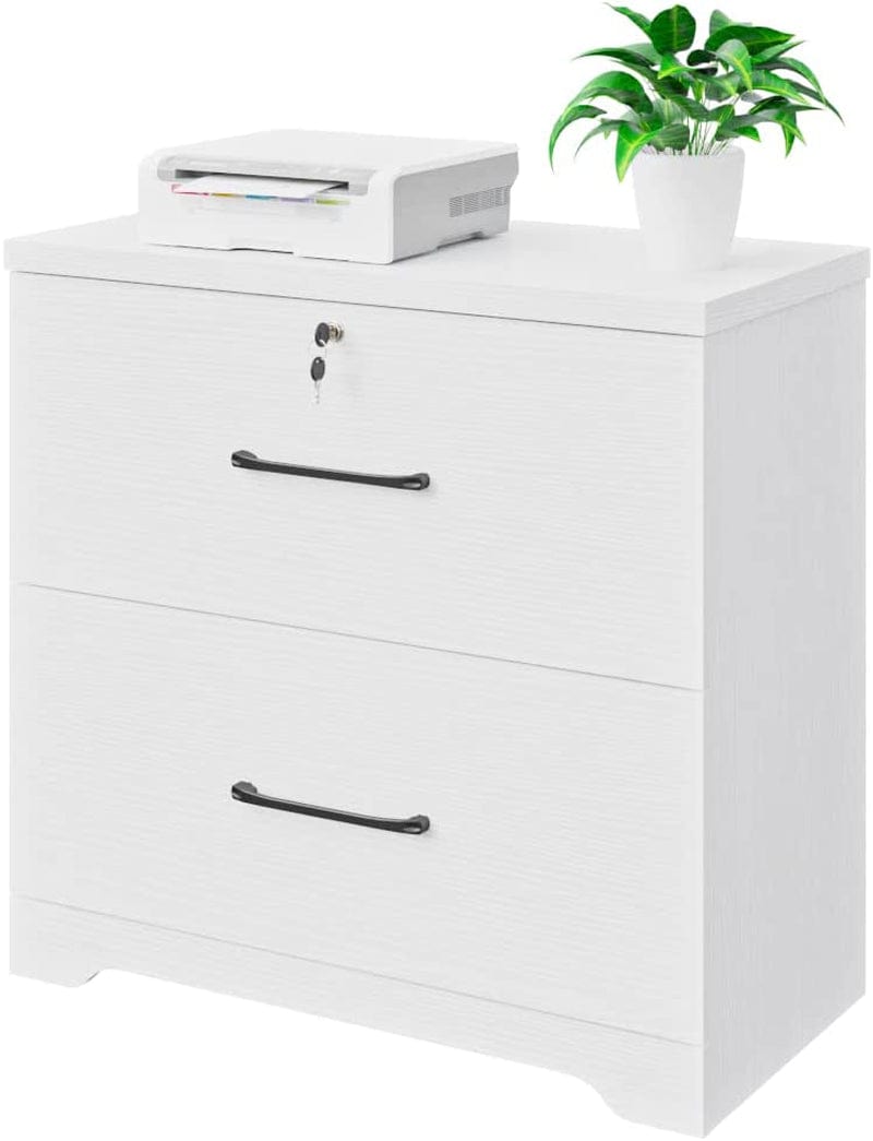 2 Drawer Wood Lateral File Cabinet with Lock, Home Office Storage Filing Cabinet with Anti-Tilt Mechanism with 8 Hanging Bars for Letter/Legal Size Heightened Drawer Side (Black) Home & Garden > Household Supplies > Storage & Organization Panana White  