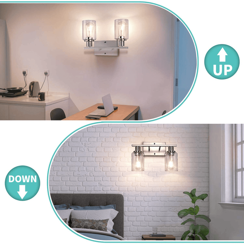 2-Light Bathroom Vanity Light Fixtures, Modern Wall Lighting with Clear Glass Shade, Brushed Nickel Finished Wall Sconce Lighting, Porch Wall Lamp for Mirror, Living Room, Bedroom, Hallway( E26 Base) Home & Garden > Lighting > Lighting Fixtures > Wall Light Fixtures KOL DEALS   