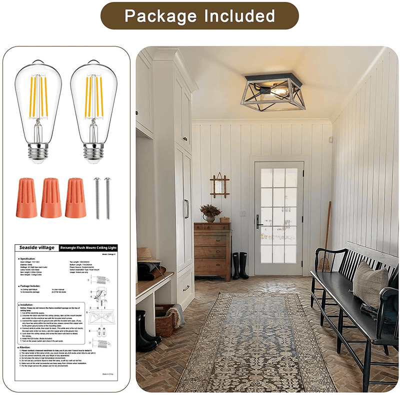 2-Light Flush Mount Ceiling Light, Farmhouse Close to Ceiling Light with Metal Geometric Shape and X- Brace Design, Rustic Ceiling Light Fixture for Hallway Entryway Foyer, Dimmable Led Bulbs Included Home & Garden > Lighting > Lighting Fixtures > Ceiling Light Fixtures KOL DEALS   