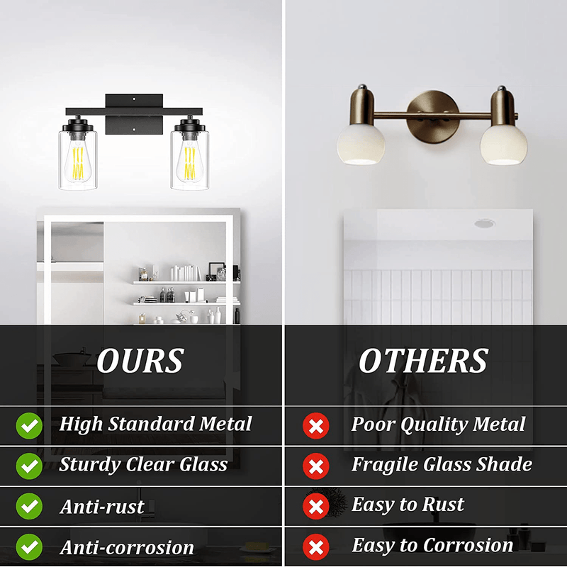 2-Light Vanity Light Fixtures, Black Farmhouse Wall Lamp Sconces Wall Lighting with Clear Glass Shade, Modern Wall Light Fixtures Bathroom Lights for Mirror, Living Room, Bedroom, Hallway Home & Garden > Lighting > Lighting Fixtures > Wall Light Fixtures KOL DEALS   