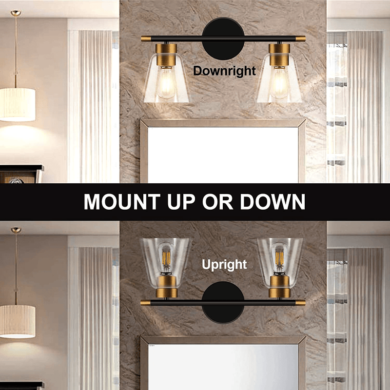 2-Light Vanity Lights Fixtures, Bathroom Lights Wall Mounted, Modern Wall Sconces Lighting, Matte Black Wall Light with Brass Accent Socket, Wall Lamp for Mirror Cabinets, Powder Room, Dressing Table Home & Garden > Lighting > Lighting Fixtures > Wall Light Fixtures KOL DEALS   