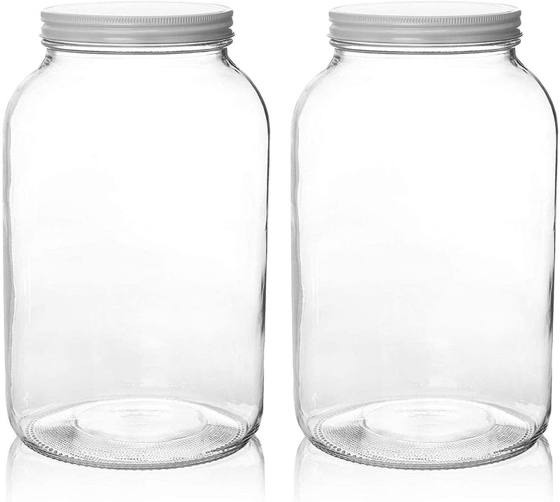 2 Pack 1 Gallon Glass Large Mason Jars Wide Mouth with Airtight Metal Lid, Safe for Fermenting Kombucha Kefir Kimchi, Pickling, Storing and Canning, Dishwasher Safe, Made in USA by Kitchentoolz Home & Garden > Decor > Decorative Jars kitchentoolz White Lid  