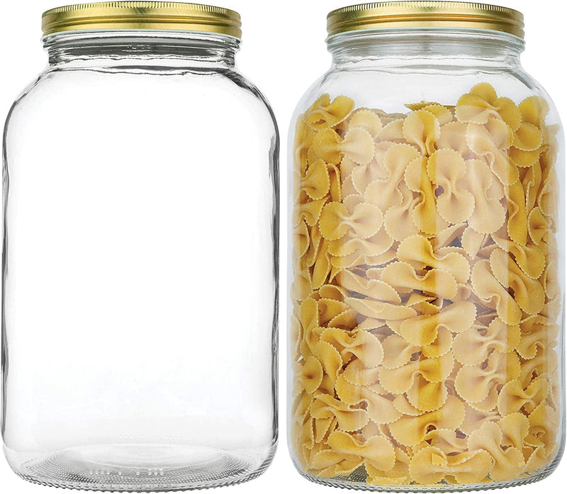 2 Pack 1 Gallon Glass Large Mason Jars Wide Mouth with Airtight Metal Lid, Safe for Fermenting Kombucha Kefir Kimchi, Pickling, Storing and Canning, Dishwasher Safe, Made in USA by Kitchentoolz Home & Garden > Decor > Decorative Jars kitchentoolz Gold Lid  