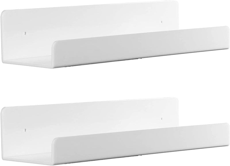 2 Pack 15 Inch Acrylic Invisible Kids Floating Bookshelf for Kids Room,Modern Picture Ledge Display Toy Storage Wall Shelf,White by Cq Acrylic Furniture > Shelving > Wall Shelves & Ledges Cq acrylic White 2 
