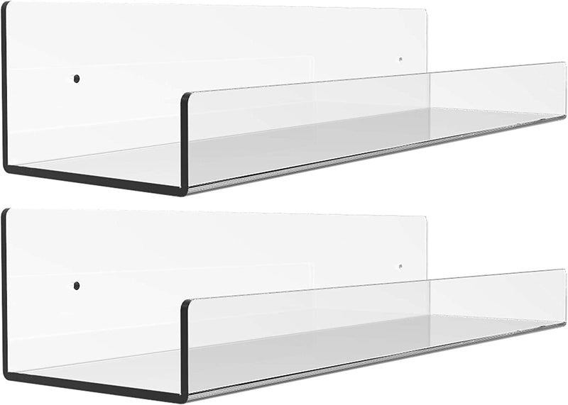 2 Pack 15 Inch Acrylic Invisible Kids Floating Bookshelf for Kids Room,Modern Picture Ledge Display Toy Storage Wall Shelf,White by Cq Acrylic Furniture > Shelving > Wall Shelves & Ledges Cq acrylic Clear 2 