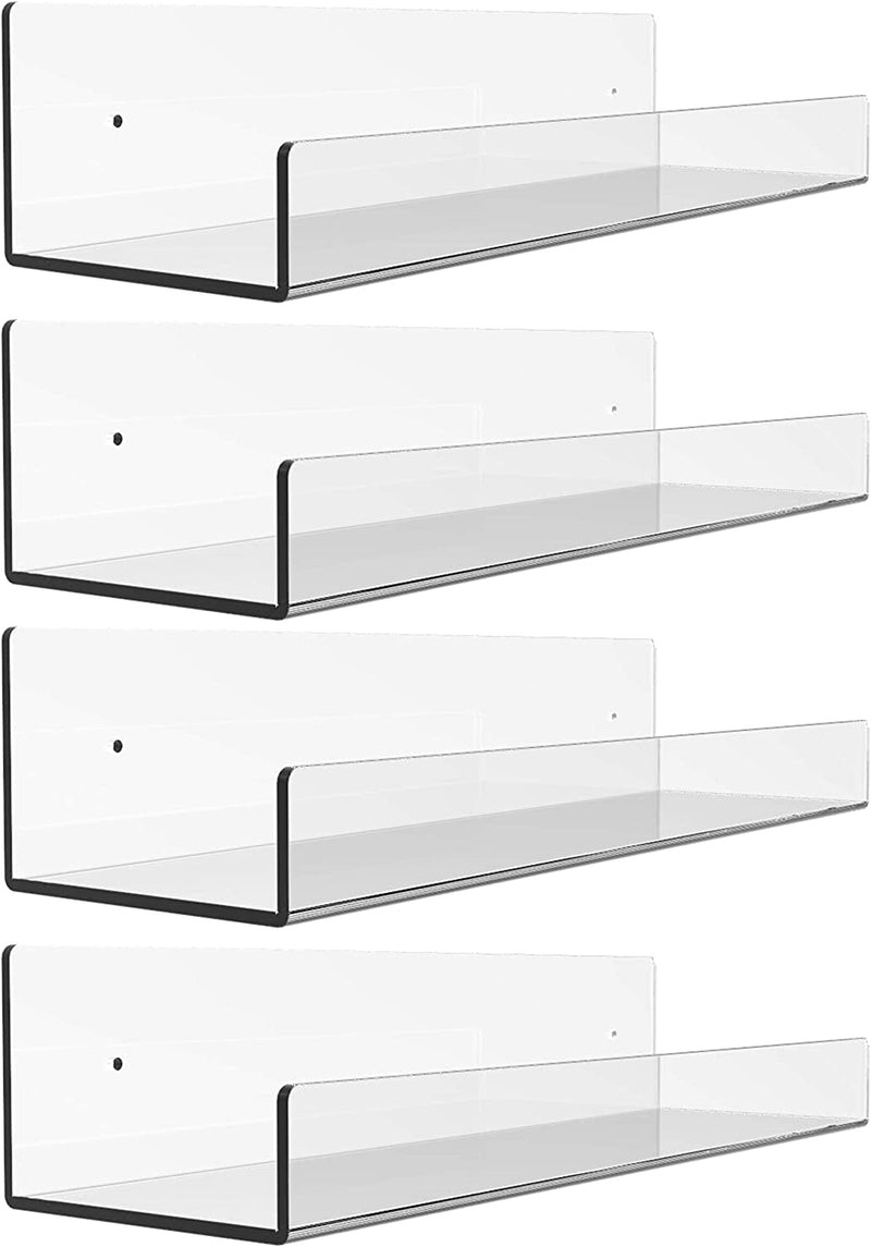 2 Pack 15 Inch Acrylic Invisible Kids Floating Bookshelf for Kids Room,Modern Picture Ledge Display Toy Storage Wall Shelf,White by Cq Acrylic Furniture > Shelving > Wall Shelves & Ledges Cq acrylic Clear 4 