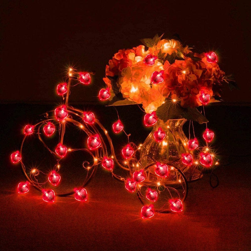 2 Pack 16.4Ft 40 Led Valentine'S Day Decoration for Home Outdoor Valentines Lights Decoration, 8 Mode Heart Lights Valentines Day Decor String Lights Battery Operated for Home Home & Garden > Decor > Seasonal & Holiday Decorations JOYCHOICE   