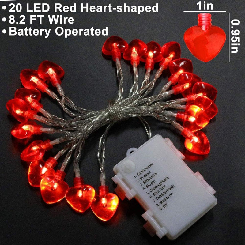 2 Pack 16.4Ft 40 Led Valentine'S Day Decoration for Home Outdoor Valentines Lights Decoration, 8 Mode Heart Lights Valentines Day Decor String Lights Battery Operated for Home Home & Garden > Decor > Seasonal & Holiday Decorations JOYCHOICE   