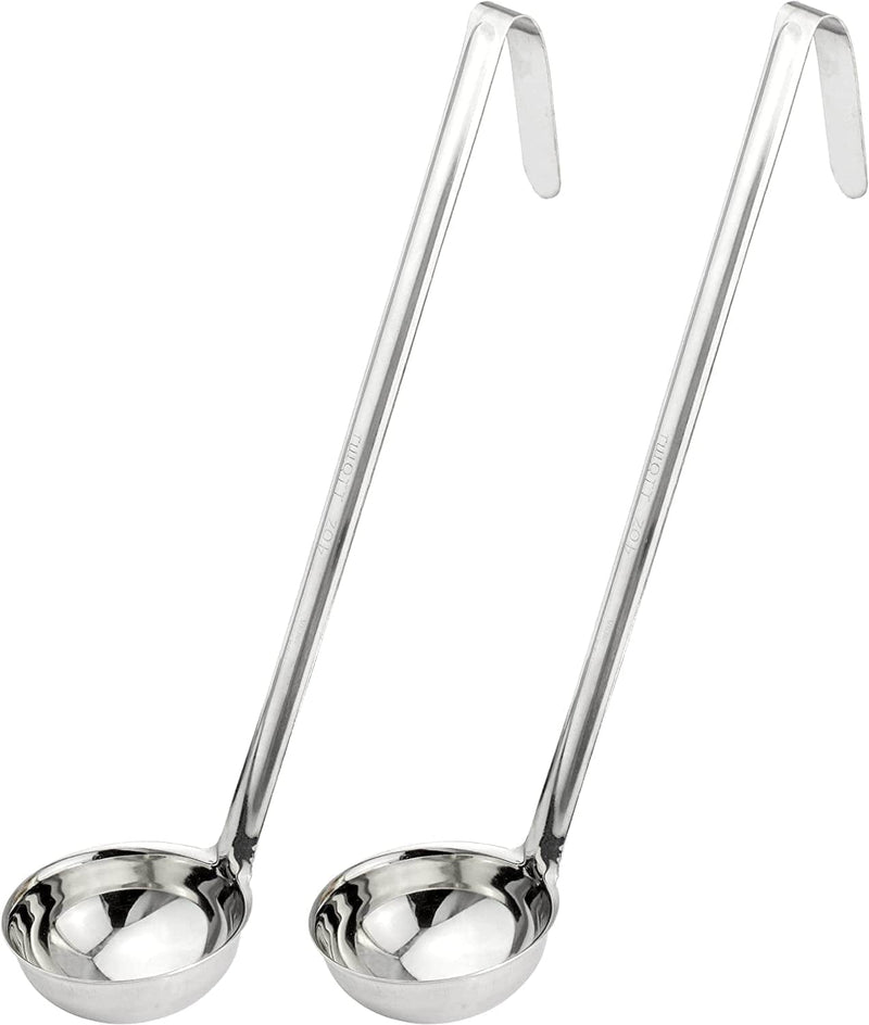 [2 Pack] 2 Oz Stainless Steel Soup Ladle - One-Piece Sauce Spatula with Hook Handles, Commercial Grade Serving Spoon, Kitchen Tool for Restaurant or Home Cooking, Mirror Finish, 12” Long Home & Garden > Kitchen & Dining > Kitchen Tools & Utensils FAF 2 4 oz 