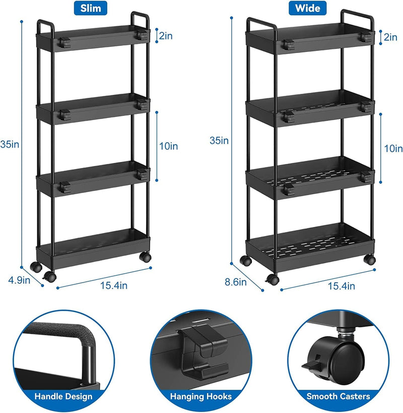 2 Pack 4 Tier Slim Storage Cart, Bathroom Organizer Laundry Room Organization Mobile Shelving Unit Slide Out Rolling Rack with Wheels for Kitchen Garage Office Small Apartment Narrow Space Home & Garden > Household Supplies > Storage & Organization LING RUI   