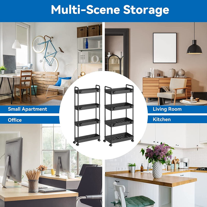 2 Pack 4 Tier Slim Storage Cart, Bathroom Organizer Laundry Room Organization Mobile Shelving Unit Slide Out Rolling Rack with Wheels for Kitchen Garage Office Small Apartment Narrow Space Home & Garden > Household Supplies > Storage & Organization LING RUI   