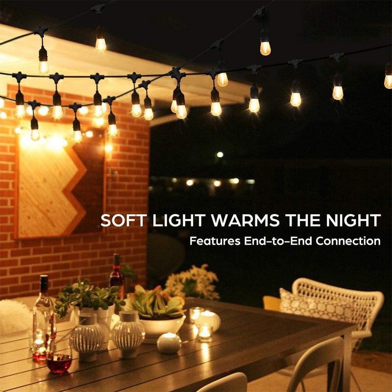 2-Pack 96FT Outdoor String Lights with Dimmable 11W Edison Vintage Bulbs, Waterproof Commercial Grade Patio Hanging Lights for Cafe Pergola Backyard Bistro Wedding, 2700K Warm White, Black 48Ft/String Home & Garden > Lighting > Light Ropes & Strings Lakumu   