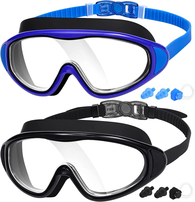 2-Pack Adult Swim Goggles, Wide Vision Swim Goggles for Men Women Youth, No Leaking anti Fog Sporting Goods > Outdoor Recreation > Boating & Water Sports > Swimming > Swim Goggles & Masks MAMBAOUT 06.black(clear Lens)+black/Blue(clear Lens)  