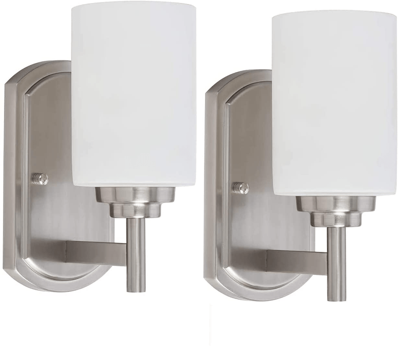 2-Pack Bath Vanity Wall Light Fixtures, Indoor Bathroom Wall Sconces Lamps with Brushed Nickel Finish and White Frosted Glass, APSEKOKA Bathroom Sconces Wall Lighting for Mirror Entryway Bedroom Home & Garden > Lighting > Lighting Fixtures > Wall Light Fixtures KOL DEALS   