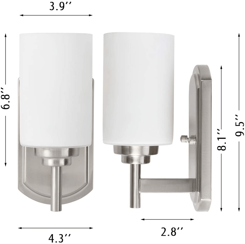 2-Pack Bath Vanity Wall Light Fixtures, Indoor Bathroom Wall Sconces Lamps with Brushed Nickel Finish and White Frosted Glass, APSEKOKA Bathroom Sconces Wall Lighting for Mirror Entryway Bedroom