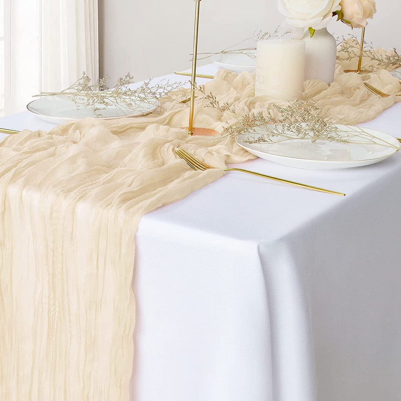 2 Pack Beige Cheesecloth Table Runners, 10Ft Gauze Table Runner Boho Wedding Cheese Cloths Decor for Bridal Baby Shower Arch Birthday Party Easter Decorations Home & Garden > Decor > Seasonal & Holiday Decorations eQFeast Beige  