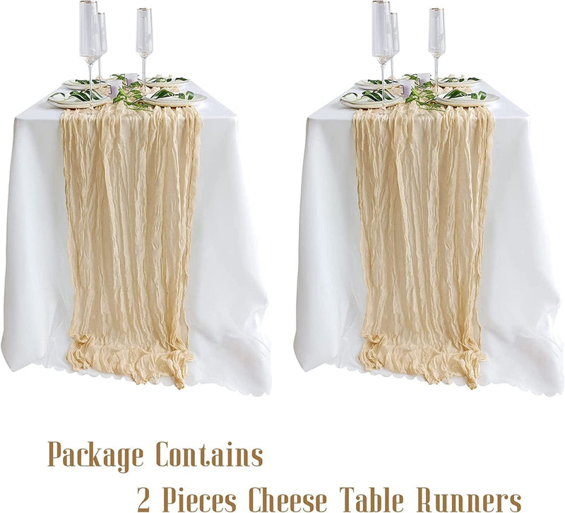 2 Pack Beige Cheesecloth Table Runners, 10Ft Gauze Table Runner Boho Wedding Cheese Cloths Decor for Bridal Baby Shower Arch Birthday Party Easter Decorations Home & Garden > Decor > Seasonal & Holiday Decorations eQFeast   