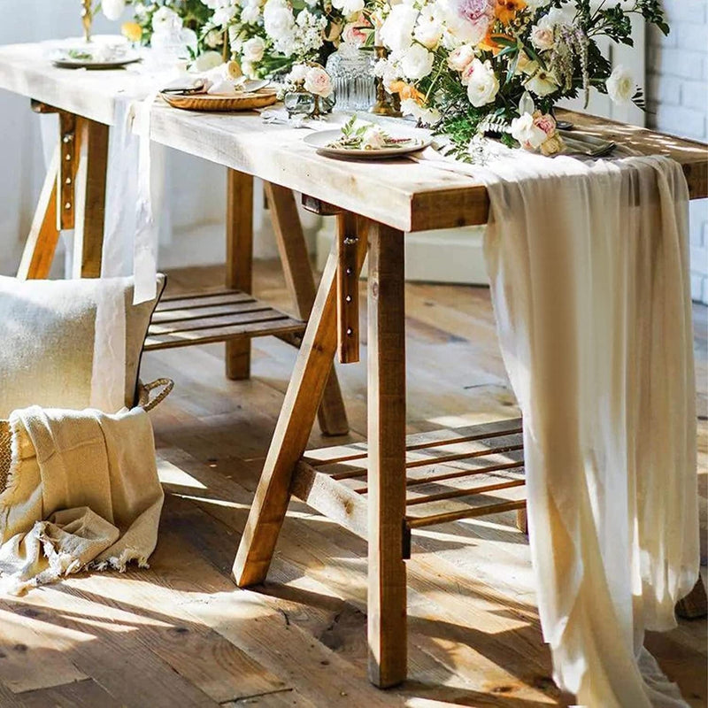 2 Pack Beige Cheesecloth Table Runners, 10Ft Gauze Table Runner Boho Wedding Cheese Cloths Decor for Bridal Baby Shower Arch Birthday Party Easter Decorations Home & Garden > Decor > Seasonal & Holiday Decorations eQFeast   