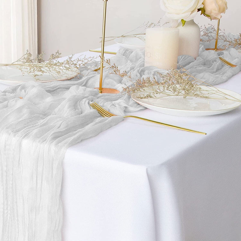 2 Pack Beige Cheesecloth Table Runners, 10Ft Gauze Table Runner Boho Wedding Cheese Cloths Decor for Bridal Baby Shower Arch Birthday Party Easter Decorations Home & Garden > Decor > Seasonal & Holiday Decorations eQFeast White  
