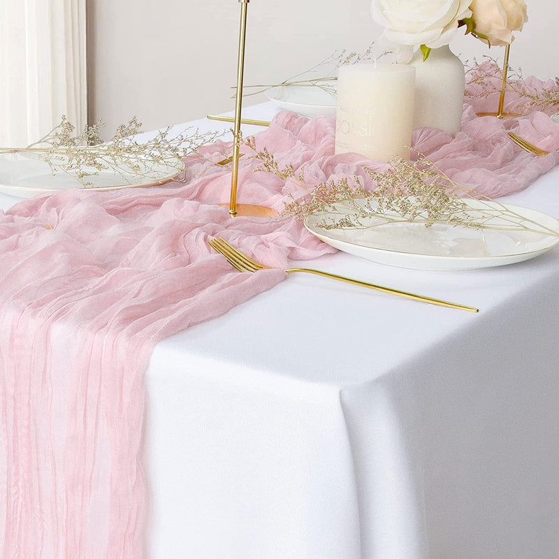 2 Pack Beige Cheesecloth Table Runners, 10Ft Gauze Table Runner Boho Wedding Cheese Cloths Decor for Bridal Baby Shower Arch Birthday Party Easter Decorations Home & Garden > Decor > Seasonal & Holiday Decorations eQFeast Baby Pink  