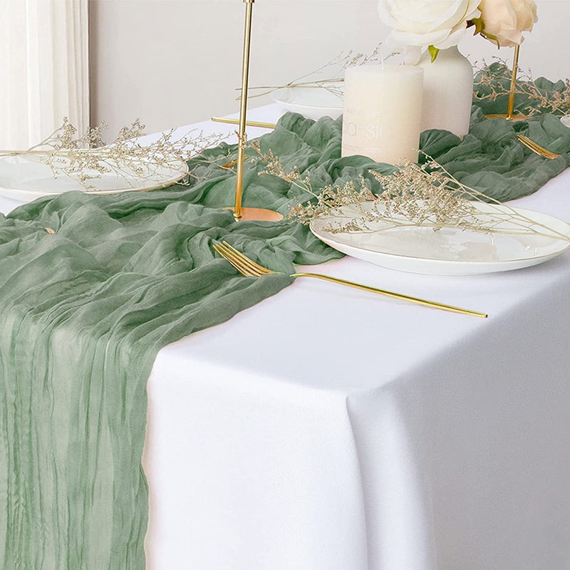 2 Pack Beige Cheesecloth Table Runners, 10Ft Gauze Table Runner Boho Wedding Cheese Cloths Decor for Bridal Baby Shower Arch Birthday Party Easter Decorations Home & Garden > Decor > Seasonal & Holiday Decorations eQFeast Sage Green  