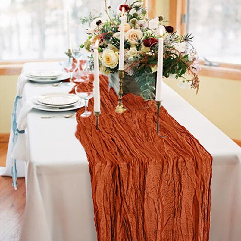 2 Pack Beige Cheesecloth Table Runners, 10Ft Gauze Table Runner Boho Wedding Cheese Cloths Decor for Bridal Baby Shower Arch Birthday Party Easter Decorations Home & Garden > Decor > Seasonal & Holiday Decorations eQFeast Terracotta  