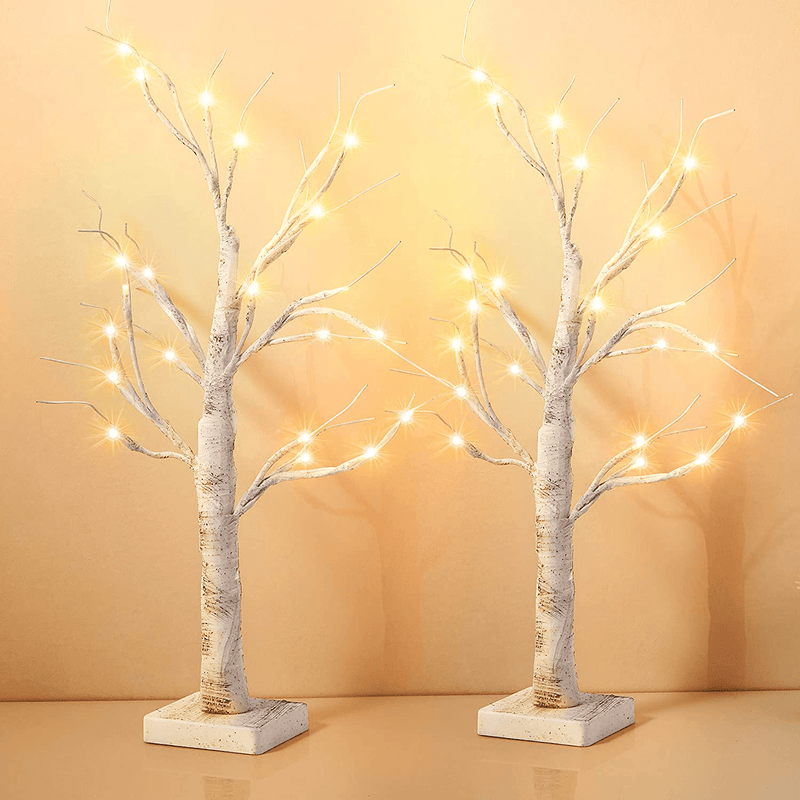 2 Pack BOMMETER 2FT 24LT Pre-lit White Birch Tree Light with Timer Decorative Light Tabletop-Set of 2 (2) Home & Garden > Decor > Seasonal & Holiday Decorations > Christmas Tree Stands BOMMETER 2  