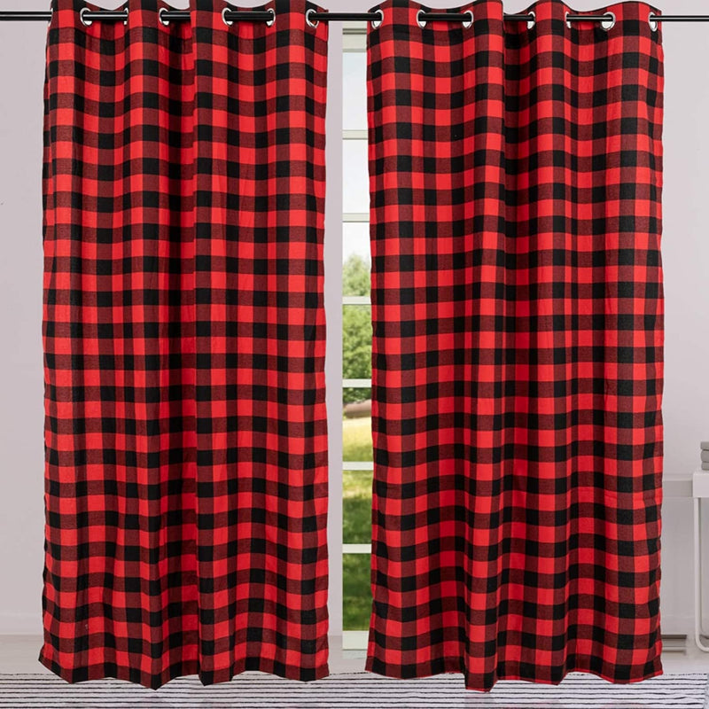 2 Pack Buffalo Check Plaid Window Curtain Panels (52"Ã—84") for Living Room, Bedroom Farmhouse Courtyard Style Grommet Treatment Curtains Home Décor 52 Inch by 84 Inch (Red and Black) Home & Garden > Decor > Window Treatments > Curtains & Drapes WOSIBO Red  