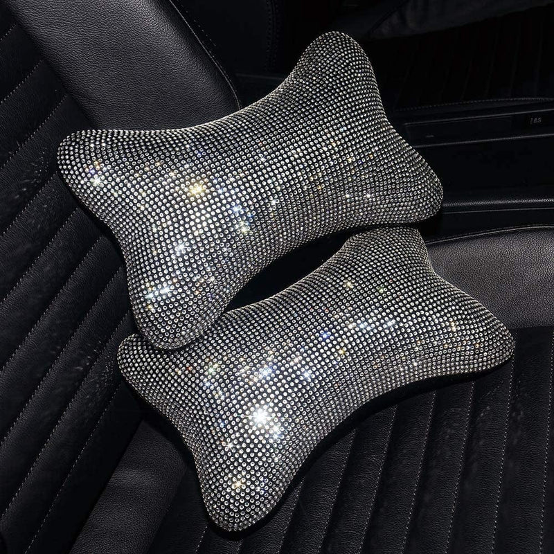 2 Pack Car Neck Pillow for Driving Seat Auto Headrest Cushion Head Rest Neck Support Relax Crystal Rhinestone Diamond Interior Bling Accessories for Women Girly Comfortable White Sporting Goods > Outdoor Recreation > Winter Sports & Activities Carwales White  