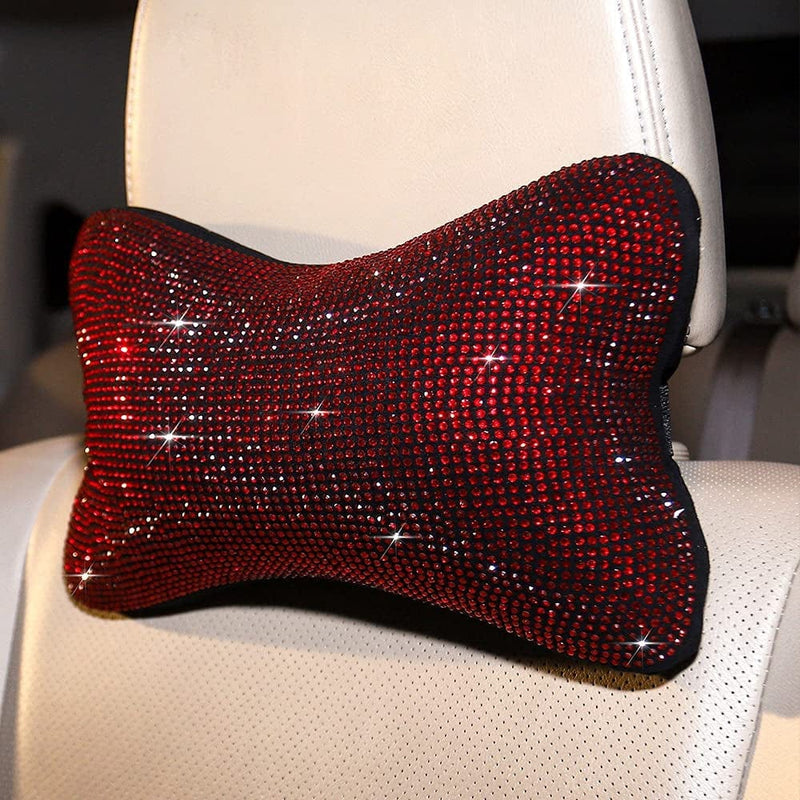 2 Pack Car Neck Pillow for Driving Seat Auto Headrest Cushion Head Rest Neck Support Relax Crystal Rhinestone Diamond Interior Bling Accessories for Women Girly Comfortable White Sporting Goods > Outdoor Recreation > Winter Sports & Activities Carwales Red  