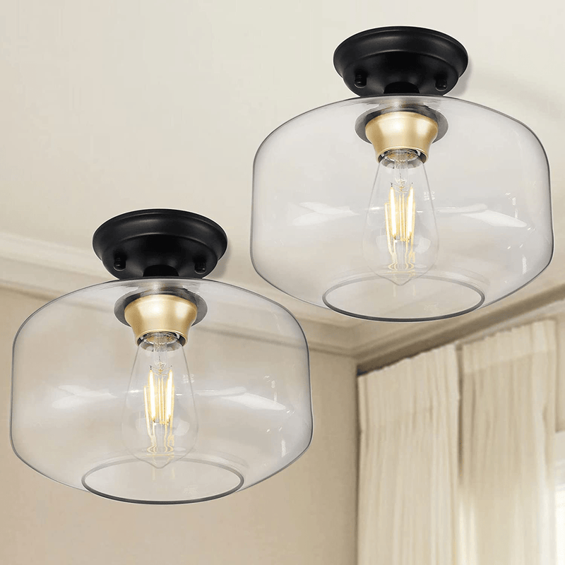 2-Pack Ceiling Light Fixtures, Black Flush Mount Light Fixture, Farmhouse Light Fixtures with Clear Tempered Glass Shade, Close to Ceiling Light Fixtures, for Hallway, Kitchen, Bedroom, Entryway Home & Garden > Lighting > Lighting Fixtures > Ceiling Light Fixtures KOL DEALS   