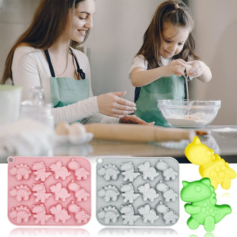 2 Pack Cute Dinosaur Silicone Molds 12 Cavity 3D Dinosaur Themed Baking Mould Tray DIY Baking Tool for Chocolate Cake Dessert Candy Mousse Pastry Handmade Soap Cupcake Topper Home & Garden > Kitchen & Dining > Cookware & Bakeware BENEKIY   