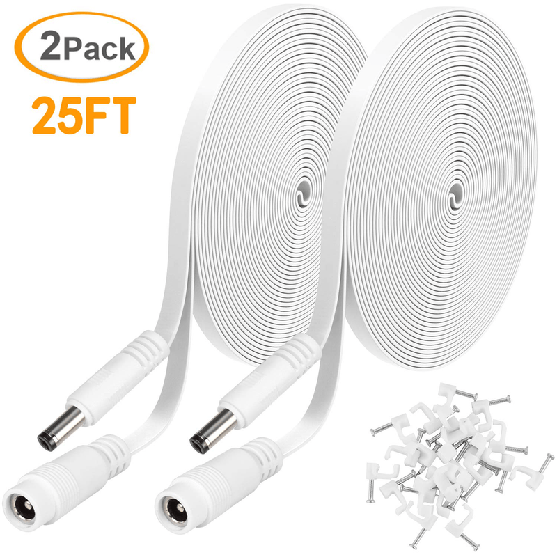 2 Pack DC Power Extension Cable 25ft 2.1mm x 5.5mm Compatible with 12V DC Adapter Cord for CCTV IP Camera, LED, Car, White Cameras & Optics > Camera & Optic Accessories > Camera Parts & Accessories > Surveillance Camera Accessories Uogw   