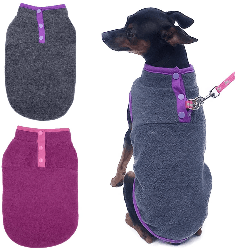 2 Pack Dog Fleece Vest Sweater, Warm Pullover Fleece Puppy Jacket, Autumn Winter Cold Weather Coat Clothes, Pet Stretch Fleece Apparel with Buttons Costumes for Small Medium Dogs Cats Animals & Pet Supplies > Pet Supplies > Cat Supplies > Cat Apparel Tealots Fuchsia+Gray Medium 