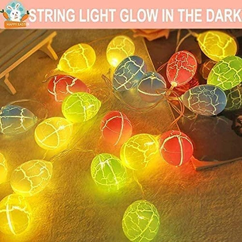 2 Pack Easter Lights Decorations, 3D Jumbo Crack Easter Eggs Fairy String Lights Battery Operated Easter Decorations for Home Indoor Outdoor Bedroom Easter Eggs Hunt Party, Total 10 Ft 20 LED