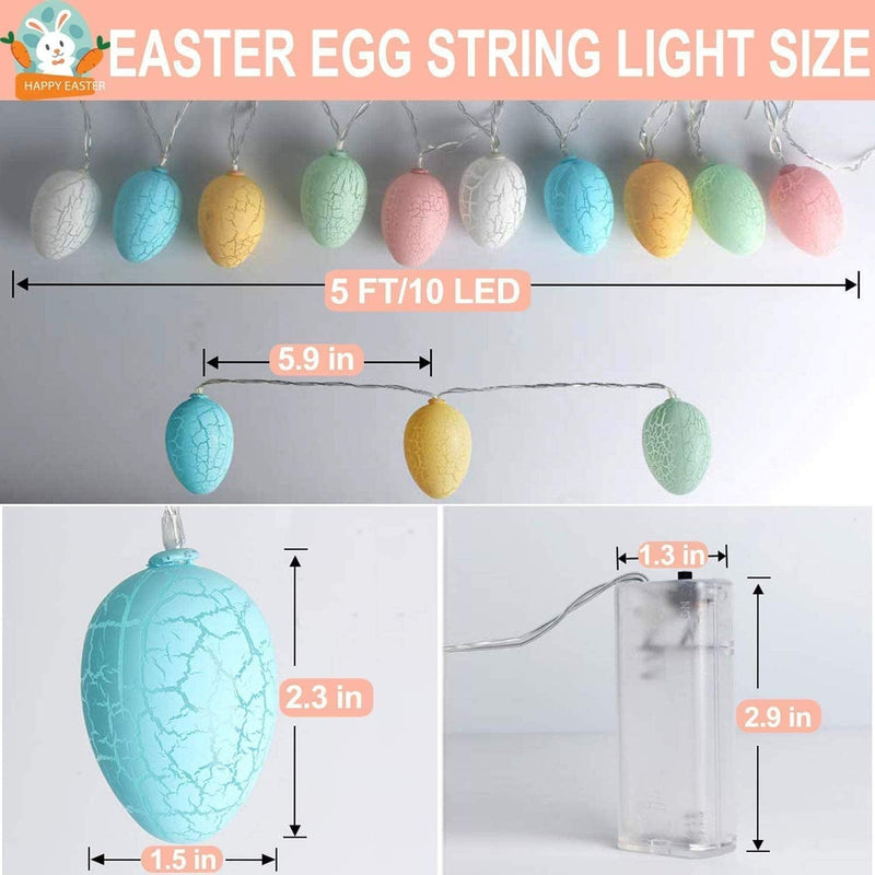 2 Pack Easter Lights Decorations, 3D Jumbo Crack Easter Eggs Fairy String Lights Battery Operated Easter Decorations for Home Indoor Outdoor Bedroom Easter Eggs Hunt Party, Total 10 Ft 20 LED Home & Garden > Decor > Seasonal & Holiday Decorations TURNMEON   