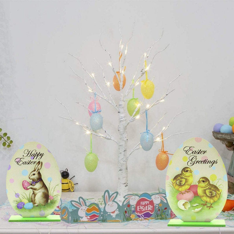 2 Pack Easter Wooden Table Decorations Bunny Egg Wood Ornaments Easter Table Decor Centerpieces Easter Wooden Standing Decoration