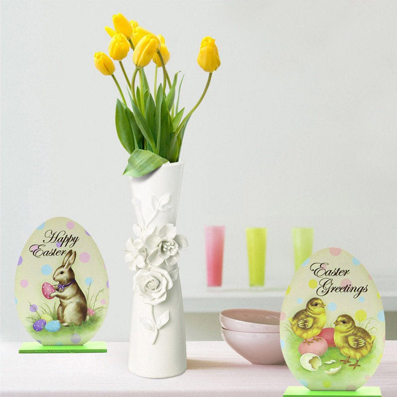 2 Pack Easter Wooden Table Decorations Bunny Egg Wood Ornaments Easter Table Decor Centerpieces Easter Wooden Standing Decoration Home & Garden > Decor > Seasonal & Holiday Decorations Left wind   