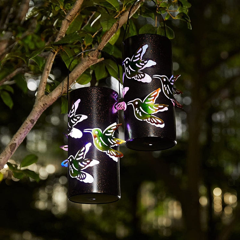 2 Pack Hanging Solar Lanterns Outdoor -- Waterproof Stereoscopic Hummingbird Lanterns with Colorful LED Lights Solar Powered Lights Tabletop Lamp for Patio Yard Garden Pathway Farmhouse Decor Home & Garden > Lighting > Lamps Larekook   