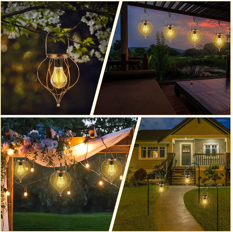 2 Pack Hanging Solar Lights, Retro Metal Waterproof Solar Lantern with Warm White LED Bulb, Decorative Solar Powered Outdoor Light Lamp for Patio Porch Fence Yard Garden Decor (Bronze) Home & Garden > Lighting > Lamps YWYWLED   