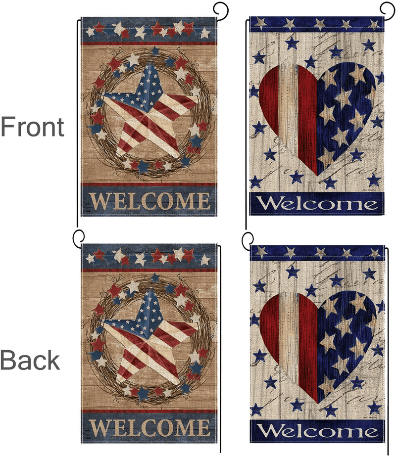 2 Pack Home Decorative Garden Flags Double Sided, Burlap Welcome Quotes House Yard Decoration, Sided 4th of July Independence Day America Patriotic Rustic Seasonal Outdoor Yard Flags 12.5 x 18 Inch Home & Garden > Decor > Seasonal & Holiday Decorations& Garden > Decor > Seasonal & Holiday Decorations Rertcioph   